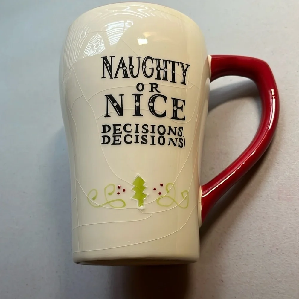 Naughty or nice decisions decisions ceramic holiday latte mug 20 ounce